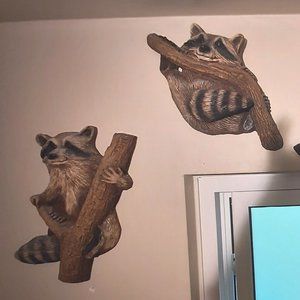 4 Vintage Handmade wall hangings of raccoons